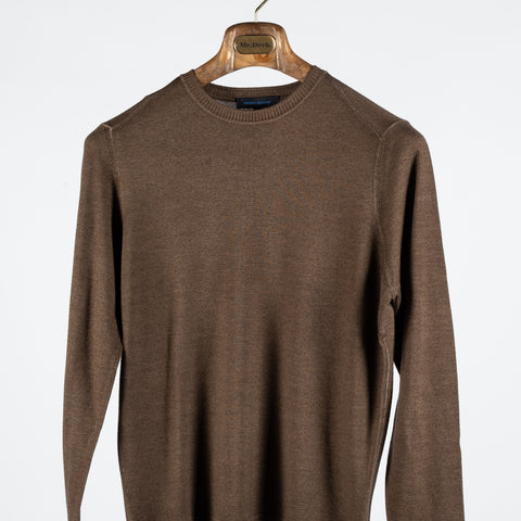 PYA Brown Lightweight Crewneck Sweater - Navy, Wool, Merino, Denim, Regular Fit, Knit - View 6