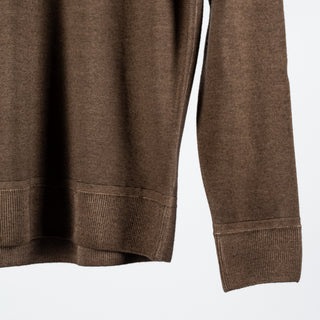 PYA Brown Lightweight Crewneck Sweater - Navy, Wool, Merino, Denim, Regular Fit, Knit - Back View