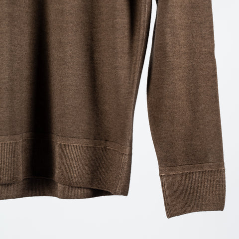 PYA Brown Lightweight Crewneck Sweater - Navy, Wool, Merino, Denim, Regular Fit, Knit - Back View