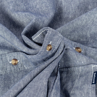 Barbour Indigo Bradden Linen Blend Relaxed Shirt - Red, Cotton, Linen, Denim, Relaxed Fit, Textured - Detail View