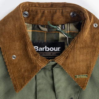 Barbour Light Moss Transporter Waxed Jacket - Tan, Cotton, Corduroy, British, Knit - Back View
