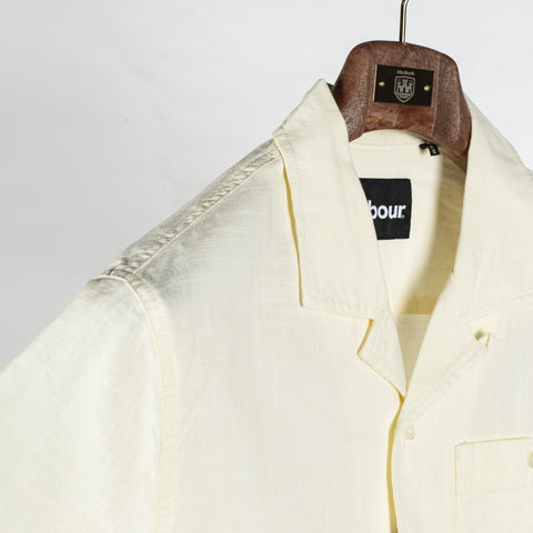 Barbour Off White Parkvale Slub Relaxed Short-Sleeved Shirt - Cotton, Denim, Relaxed Fit, Matte - Back View