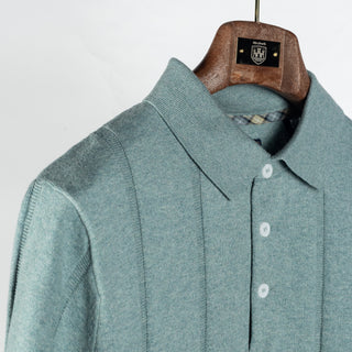 Barbour Slate Blue Wellburn Knitted Polo - Cotton, Denim, Stripe - Back View