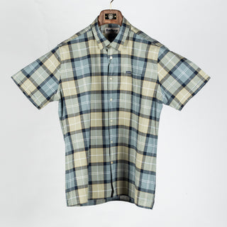 Barbour Multi Check Gordon Short Sleeved Shirt - Red, Cotton, Denim, Tailored Fit