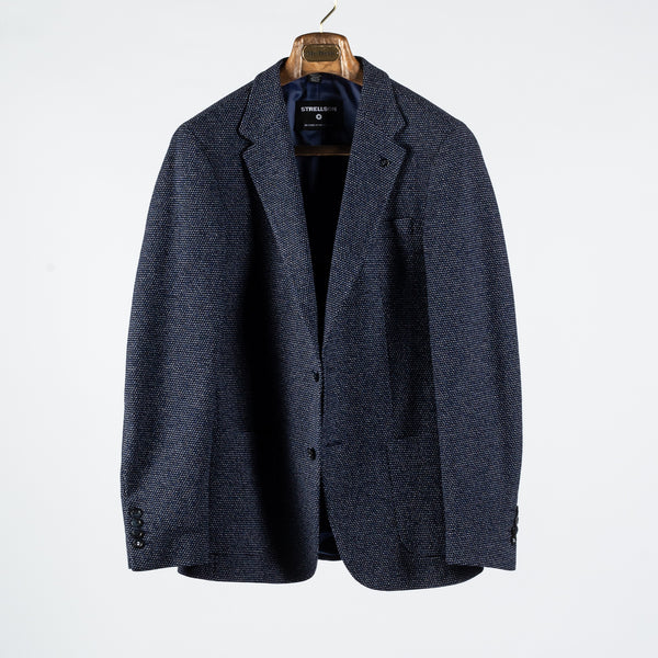 Textured Navy Cotton Blend Blazer