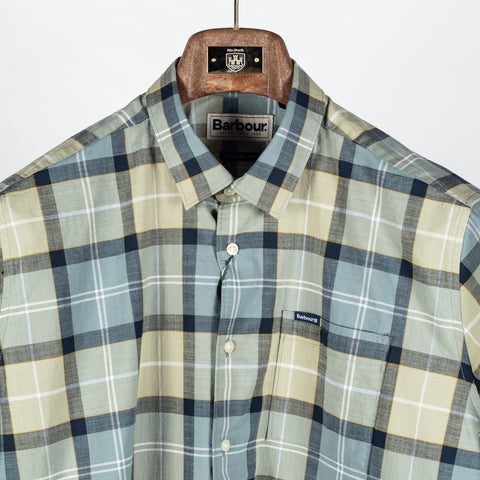 Barbour Multi Check Gordon Short Sleeved Shirt - Red, Cotton, Denim, Tailored Fit - View 7