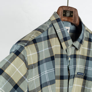Barbour Multi Check Gordon Short Sleeved Shirt - Red, Cotton, Denim, Tailored Fit - Back View