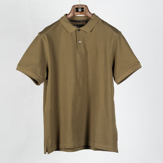 Barbour Olive Pima Cotton Polo - Tan, Cotton, Pima Cotton, Denim, Tailored Fit, Knit