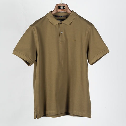Barbour Olive Pima Cotton Polo - Tan, Cotton, Pima Cotton, Denim, Tailored Fit, Knit