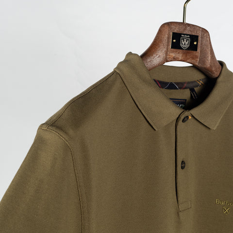 Barbour Olive Pima Cotton Polo - Tan, Cotton, Pima Cotton, Denim, Tailored Fit, Knit - Back View