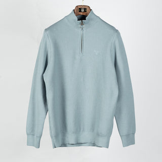 Barbour Slate Blue Honeycomb Quarter-Zip Sweater - Cotton, Denim, Textured