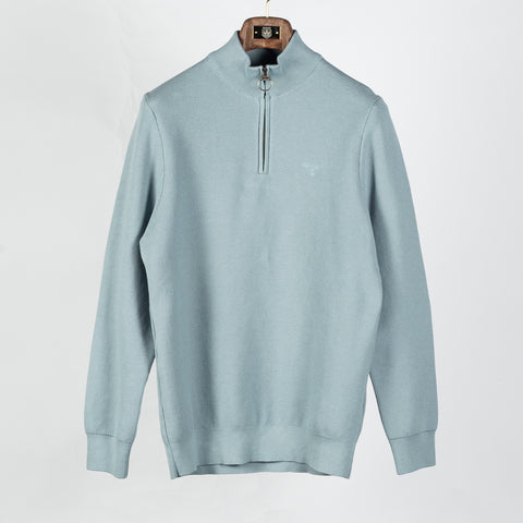 Barbour Slate Blue Honeycomb Quarter-Zip Sweater - Cotton, Denim, Textured