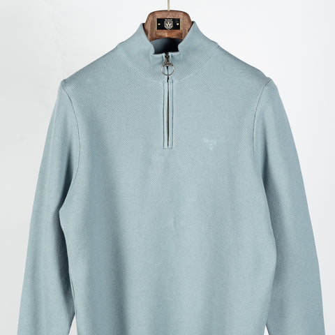 Barbour Slate Blue Honeycomb Quarter-Zip Sweater - Cotton, Denim, Textured - View 8