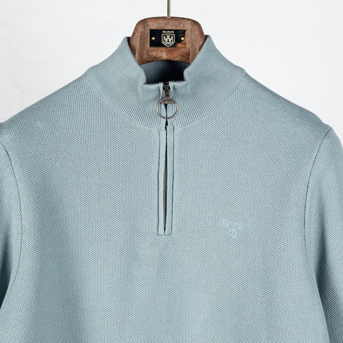 Barbour Slate Blue Honeycomb Quarter-Zip Sweater - Cotton, Denim, Textured - View 7
