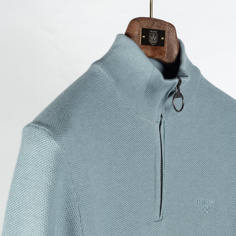 Barbour Slate Blue Honeycomb Quarter-Zip Sweater - Cotton, Denim, Textured - Back View