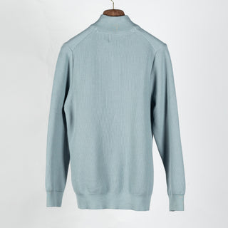 Barbour Slate Blue Honeycomb Quarter-Zip Sweater - Cotton, Denim, Textured - View 6