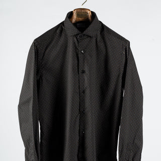Xacus Black Pattered Tailor Fit Dress Shirt - Cotton, Silk, Denim - View 6