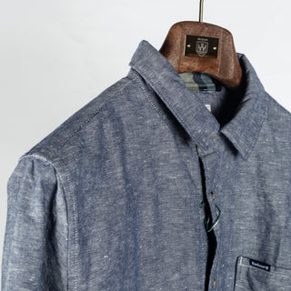 Barbour Indigo Bradden Linen Blend Relaxed Shirt - Red, Cotton, Linen, Denim, Relaxed Fit, Textured - Back View