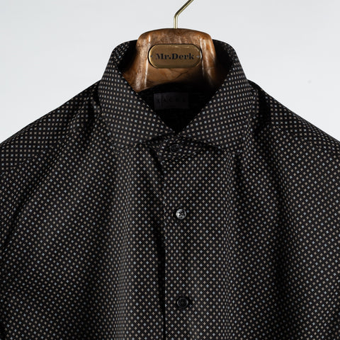 Xacus Black Pattered Tailor Fit Dress Shirt - Cotton, Silk, Denim - View 7