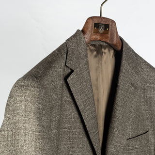 Barbour Light Olive Auckland Melange Blazer - Tan, Wool, Linen, Denim, Tailored Fit - Back View