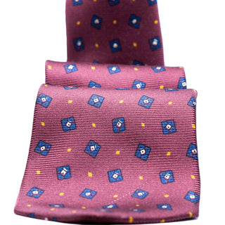 Drake's Red Square Flower Pattern Twill Madder Tipped Tie 3
