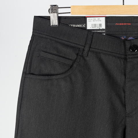 Alberto Black Two Tone Stone 1942 Ceramica Trousers - Polyester, Viscose, Stretch, Knit - Detail View