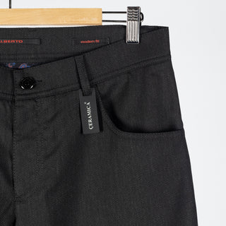 Alberto Black Two Tone Stone 1942 Ceramica Trousers - Polyester, Viscose, Stretch, Knit - Back View
