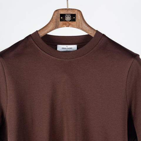 Gran Sasso Brown Interlock Pima Cotton T-Shirt - Tan, Cotton, Denim, Italian, Regular Fit, Made In Italy - View 6