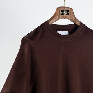 Gran Sasso Brown Interlock Pima Cotton T-Shirt - Tan, Cotton, Denim, Italian, Regular Fit, Made In Italy - Detail View