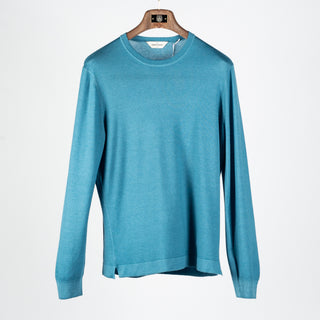 Gran Sasso Turquoise Summer Cashmere Crewneck Sweater - Tan, Cashmere, Denim, Knit, Made In Italy