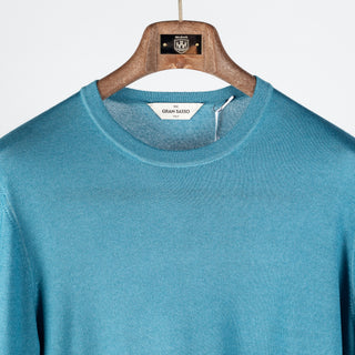 Gran Sasso Turquoise Summer Cashmere Crewneck Sweater - Tan, Cashmere, Denim, Knit, Made In Italy - View 7
