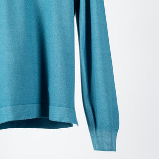 Gran Sasso Turquoise Summer Cashmere Crewneck Sweater - Tan, Cashmere, Denim, Knit, Made In Italy - Back View