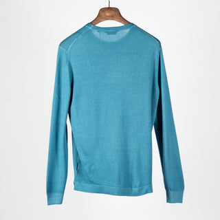 Gran Sasso Turquoise Summer Cashmere Crewneck Sweater - Tan, Cashmere, Denim, Knit, Made In Italy - View 5