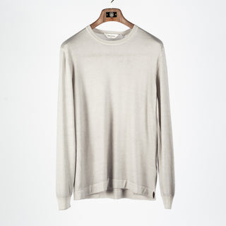 Gran Sasso Oatmeal Summer Cashmere Crewneck Sweater - Tan, Cashmere, Denim, Knit, Made In Italy