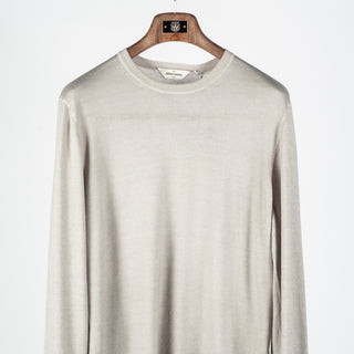 Gran Sasso Oatmeal Summer Cashmere Crewneck Sweater - Tan, Cashmere, Denim, Knit, Made In Italy - View 6