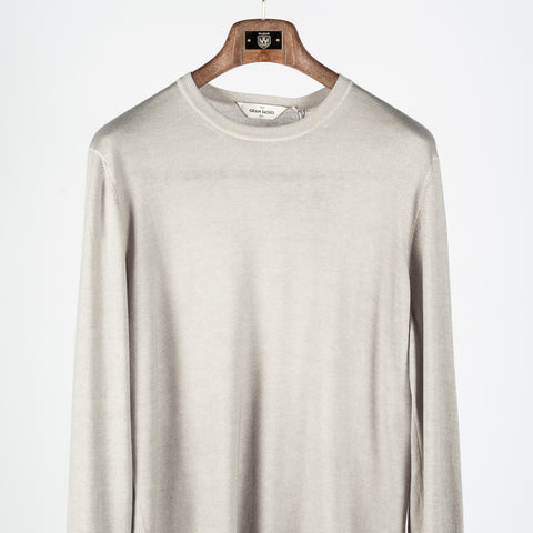 Gran Sasso Oatmeal Summer Cashmere Crewneck Sweater - Tan, Cashmere, Denim, Knit, Made In Italy - View 6