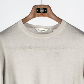 Gran Sasso Oatmeal Summer Cashmere Crewneck Sweater - Tan, Cashmere, Denim, Knit, Made In Italy - View 7