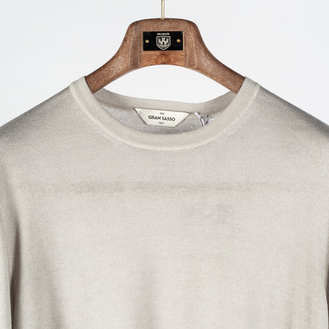 Gran Sasso Oatmeal Summer Cashmere Crewneck Sweater - Tan, Cashmere, Denim, Knit, Made In Italy - View 7