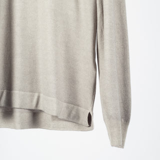 Gran Sasso Oatmeal Summer Cashmere Crewneck Sweater - Tan, Cashmere, Denim, Knit, Made In Italy - Back View