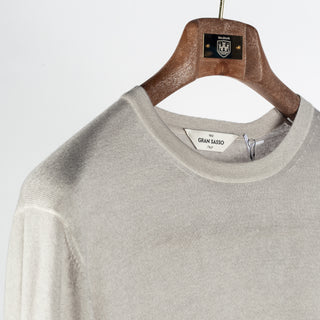 Gran Sasso Oatmeal Summer Cashmere Crewneck Sweater - Tan, Cashmere, Denim, Knit, Made In Italy - Detail View