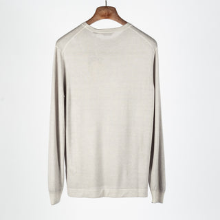 Gran Sasso Oatmeal Summer Cashmere Crewneck Sweater - Tan, Cashmere, Denim, Knit, Made In Italy - View 5