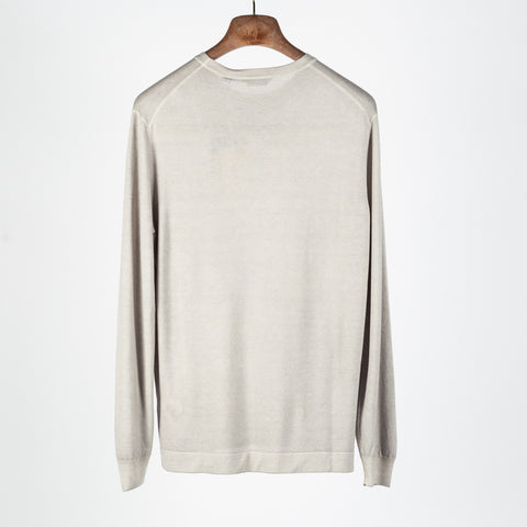 Gran Sasso Oatmeal Summer Cashmere Crewneck Sweater - Tan, Cashmere, Denim, Knit, Made In Italy - View 5