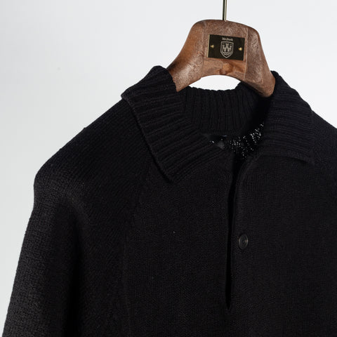 Gran Sasso Black Cotton-Cashmere Knit Polo - Red, Cotton, Cashmere, Denim, Regular Fit, Made In Italy - Detail View