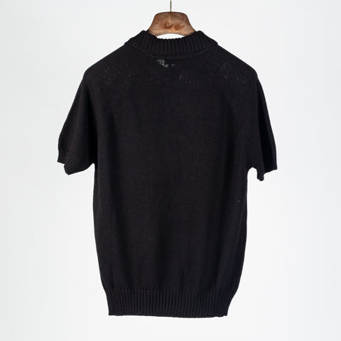 Gran Sasso Black Cotton-Cashmere Knit Polo - Red, Cotton, Cashmere, Denim, Regular Fit, Made In Italy - Back View