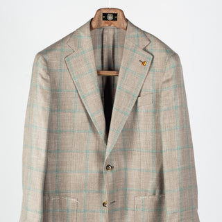 Latorre Tan Windowpane Summer Blazer - Brown, Wool, Linen, Silk, Made In Italy - View 6