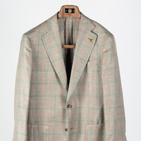 Latorre Tan Windowpane Summer Blazer - Brown, Wool, Linen, Silk, Made In Italy - View 6