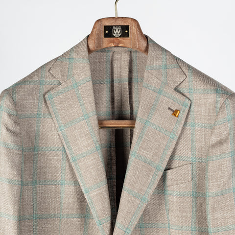 Latorre Tan Windowpane Summer Blazer - Brown, Wool, Linen, Silk, Made In Italy - View 7