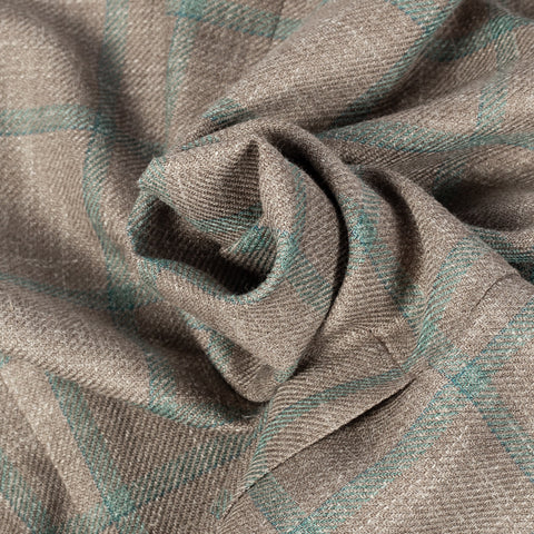 Latorre Tan Windowpane Summer Blazer - Brown, Wool, Linen, Silk, Made In Italy - Alternate View