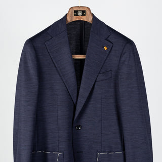 Latorre Textured Navy Stretch Blazer - Wool, Denim, Stretch, Made In Italy - View 6