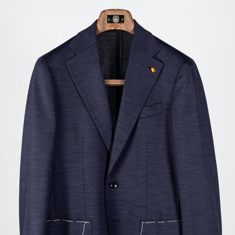 Latorre Textured Navy Stretch Blazer - Wool, Denim, Stretch, Made In Italy - View 6